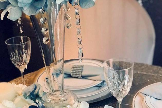 Blue floral centerpiece