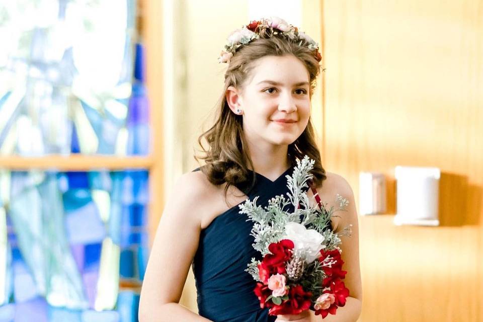 Holding a bouquet