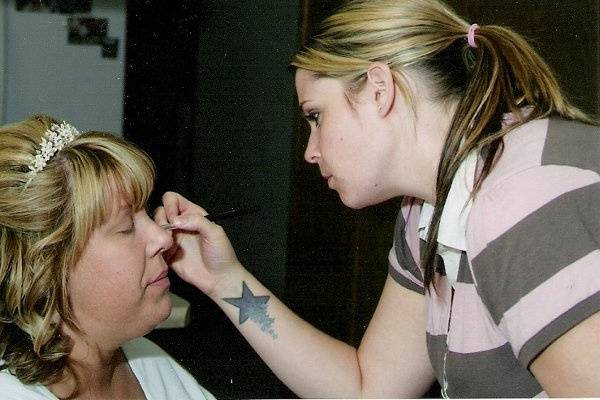 Bride having her makeup done