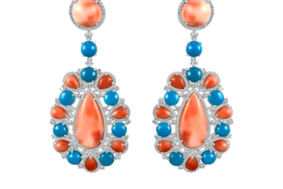 Coral, Turquoise, Diamonds