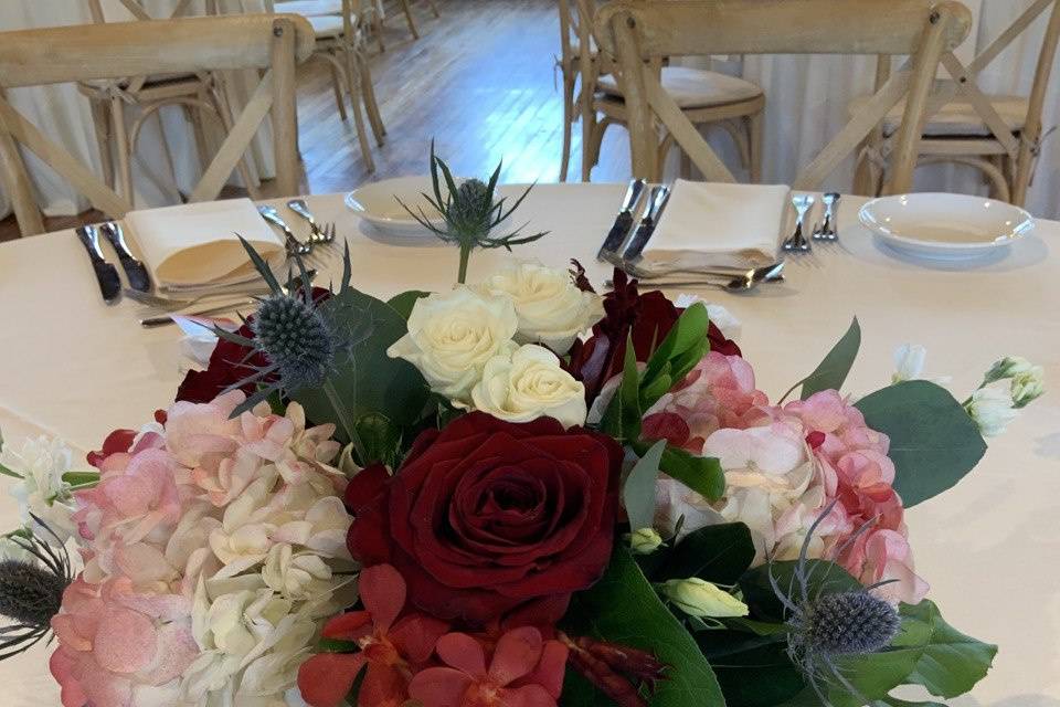 Burgundy & white flowers