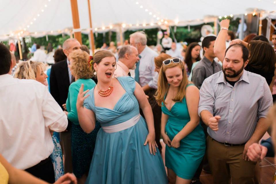 Wedding guests dancing