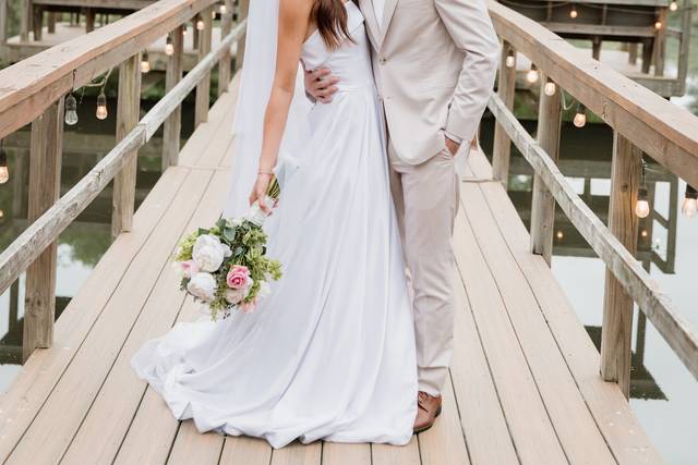 Bride and groom on the water