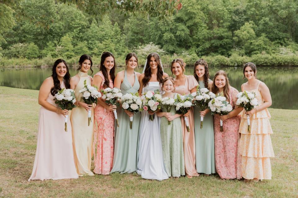 Bridal party by the water