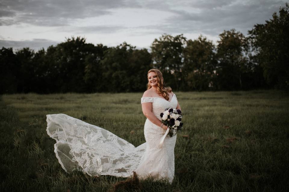 Bride in a field, Houston TX