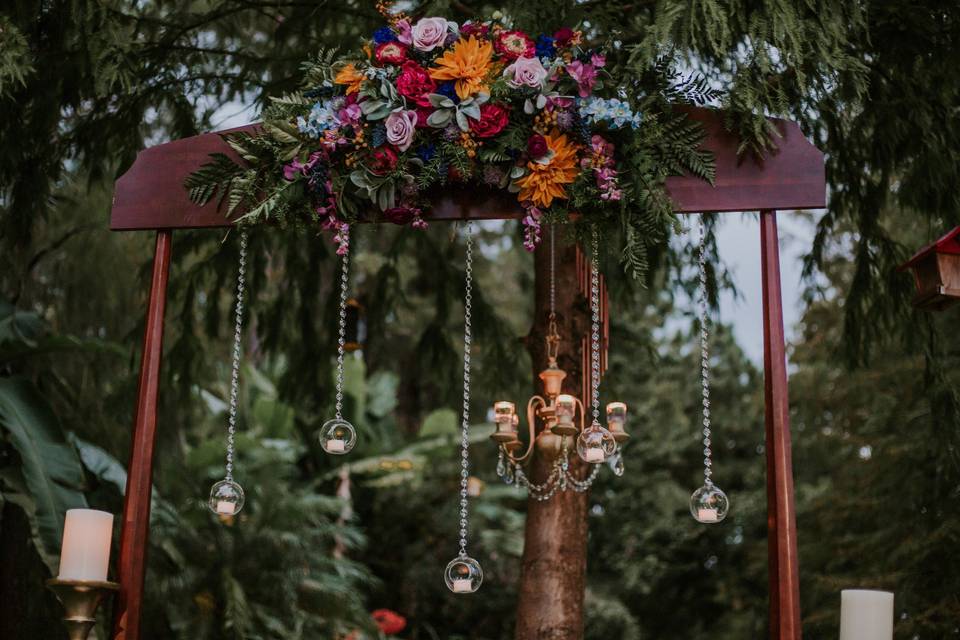 Arbor with flowers along the top