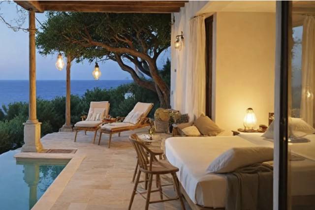 Shaded terrace by the water