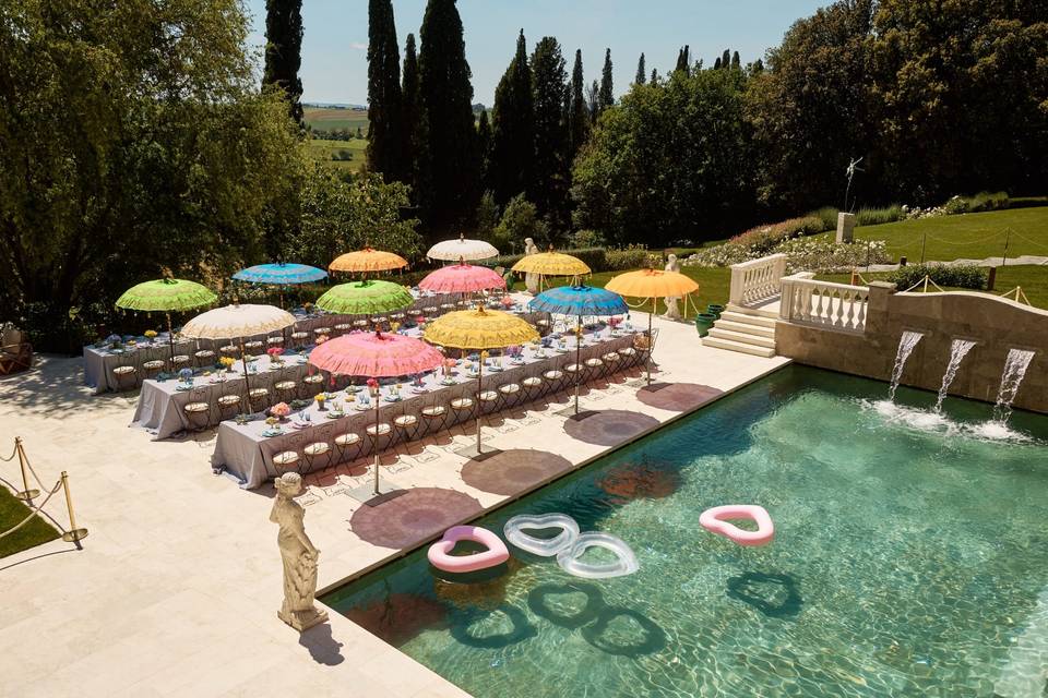 Pizza party by the pool
