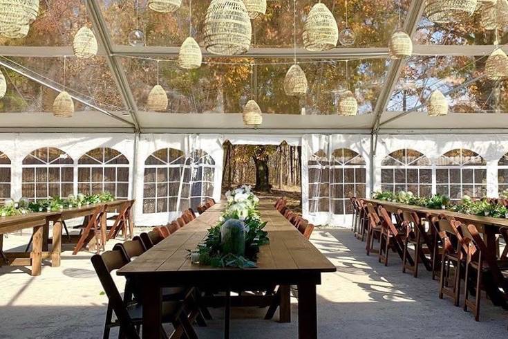 Long tables prepared for reception