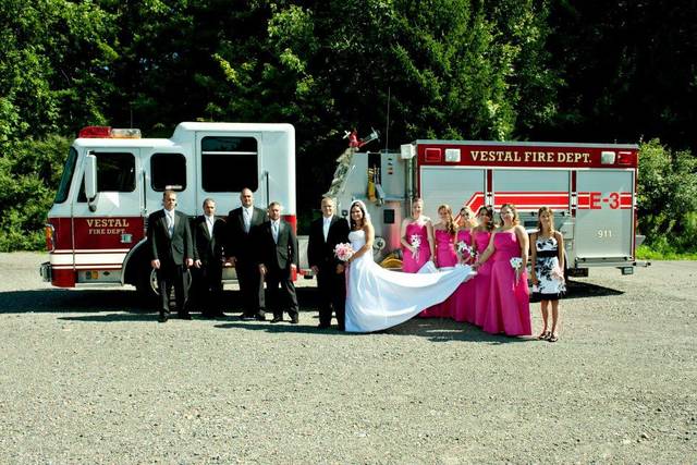 The couple with their bridesmaids and
