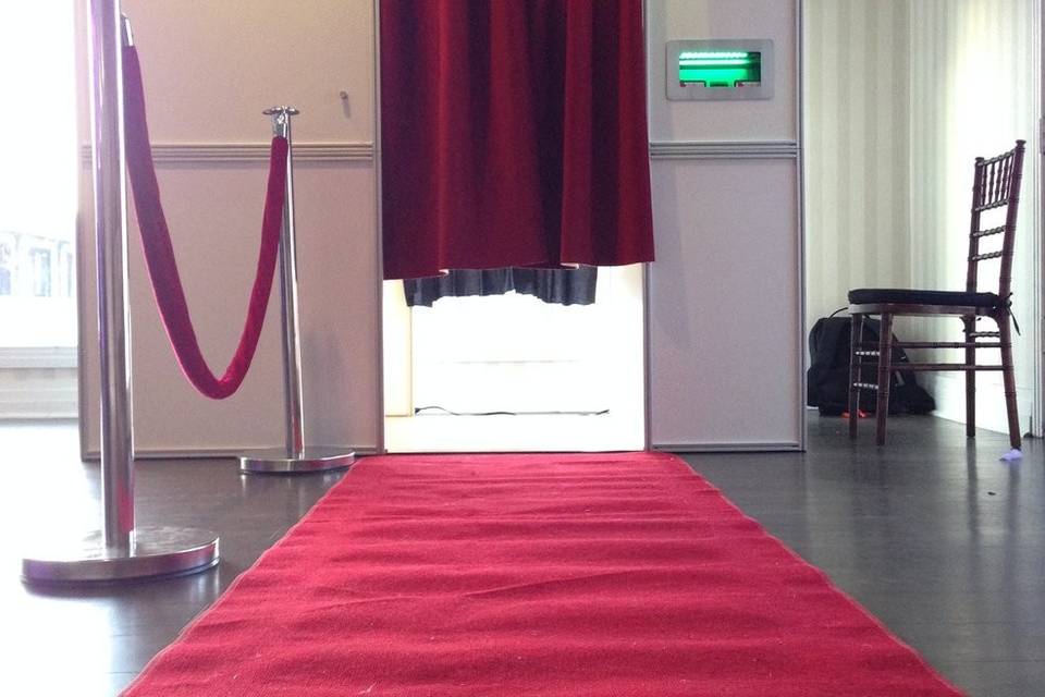 Red carpet traditional photobooth setup.