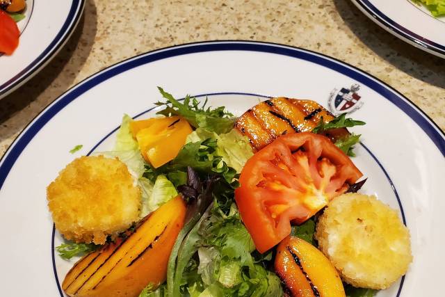 Peach, tomato, and goat cheese