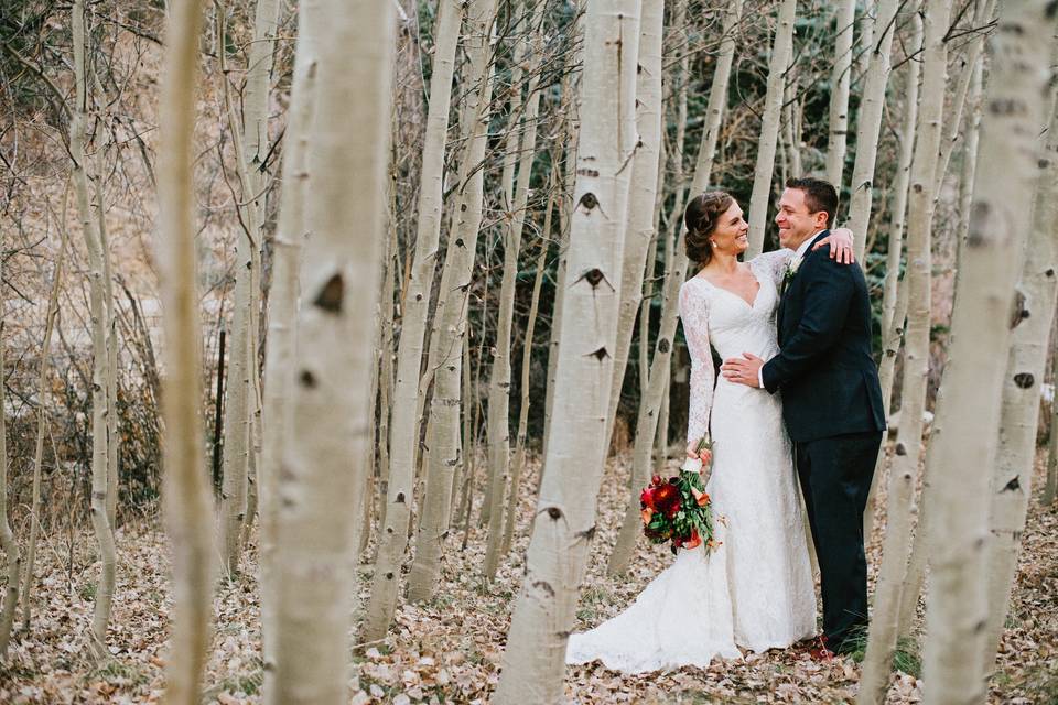 Smiling newlyweds