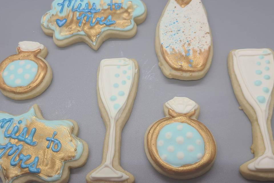 Blue and Gold Bridal Cookies