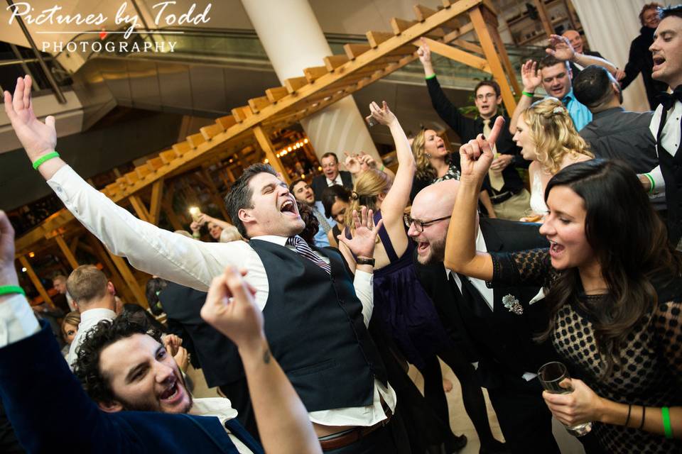 Dancing wedding guests