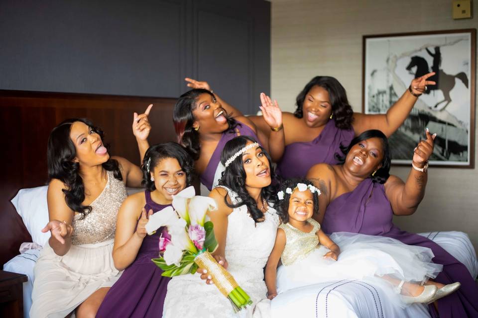 Bride and bridesmaids