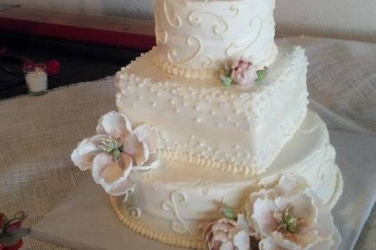 Fondant peony wedding cake