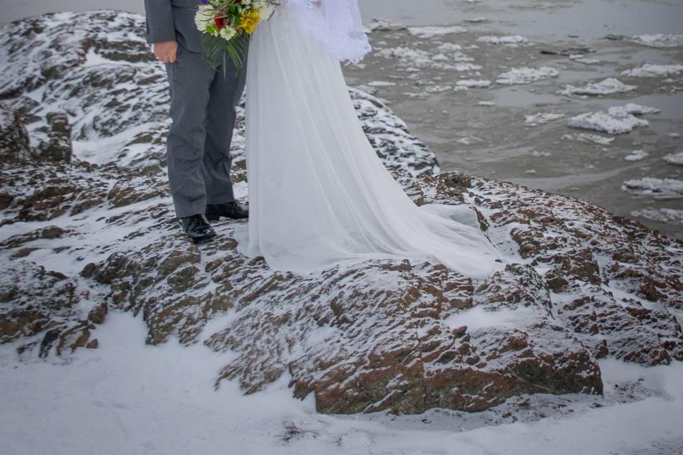 Portrait of the couple by the water