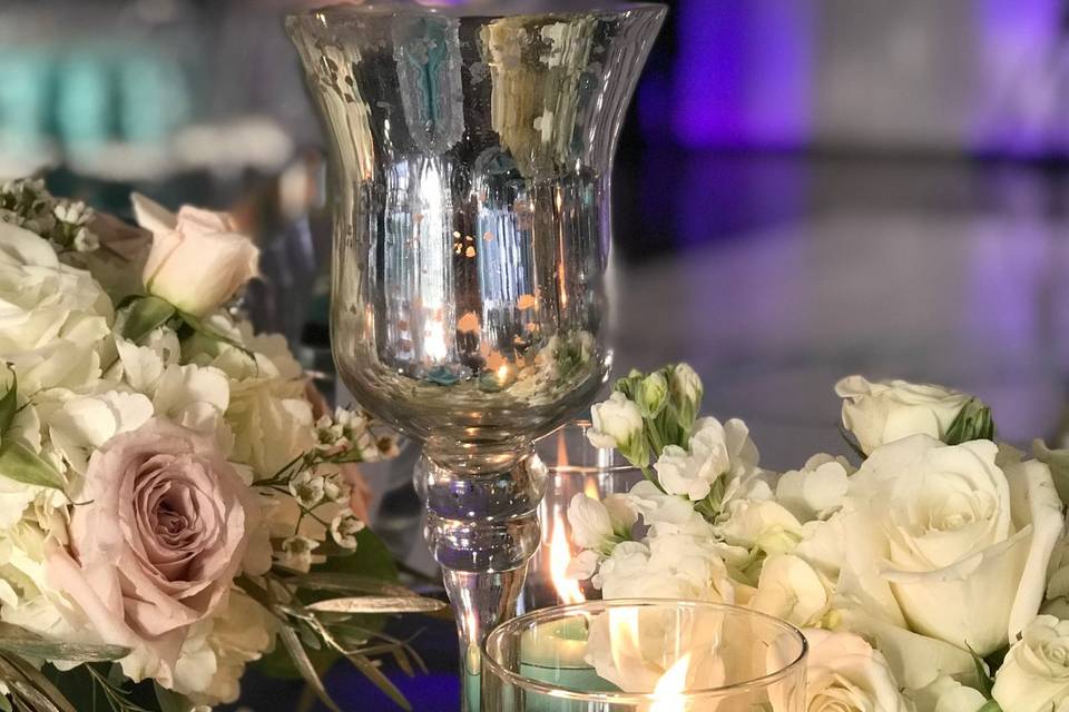 Candlelit setup and floral decor