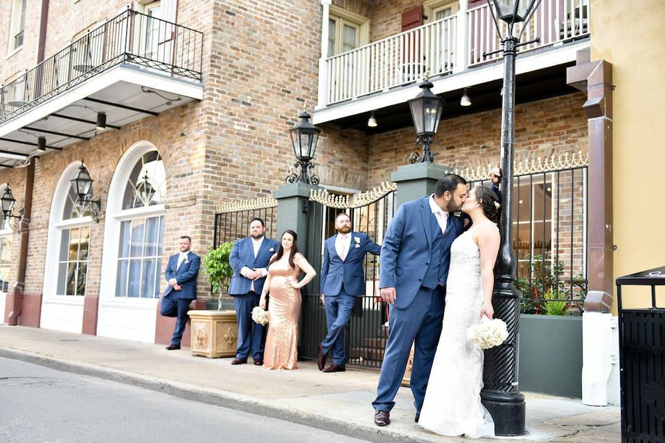 Newlyweds kissing