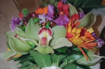 Hand-tied Bouquet- Gerbera Daisies,Green Cymbidium Orchids, etc...