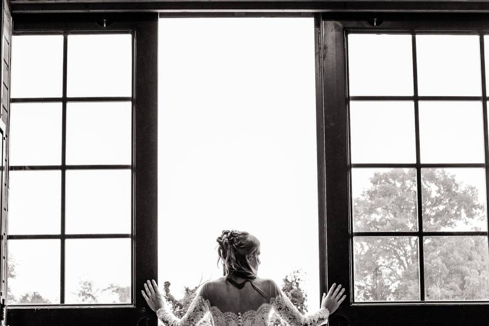 Brides dress at the stable