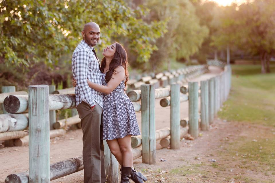 Engagement photo in the  naturalistic trails of Orange County