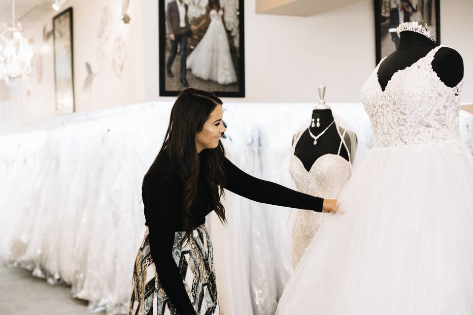 Admiring bridal displays