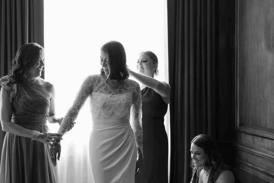 Getting ready with bride