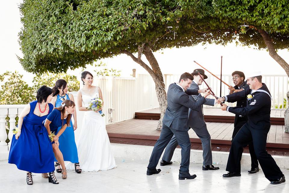 Posed wedding party photograph