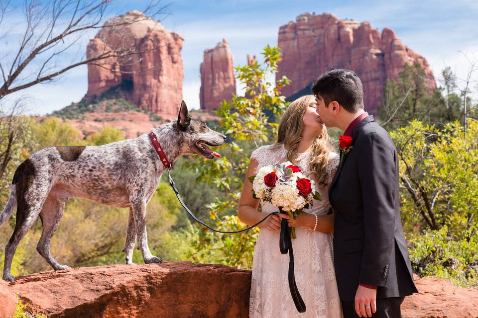 Sedona Wedding Kiss and Dog
