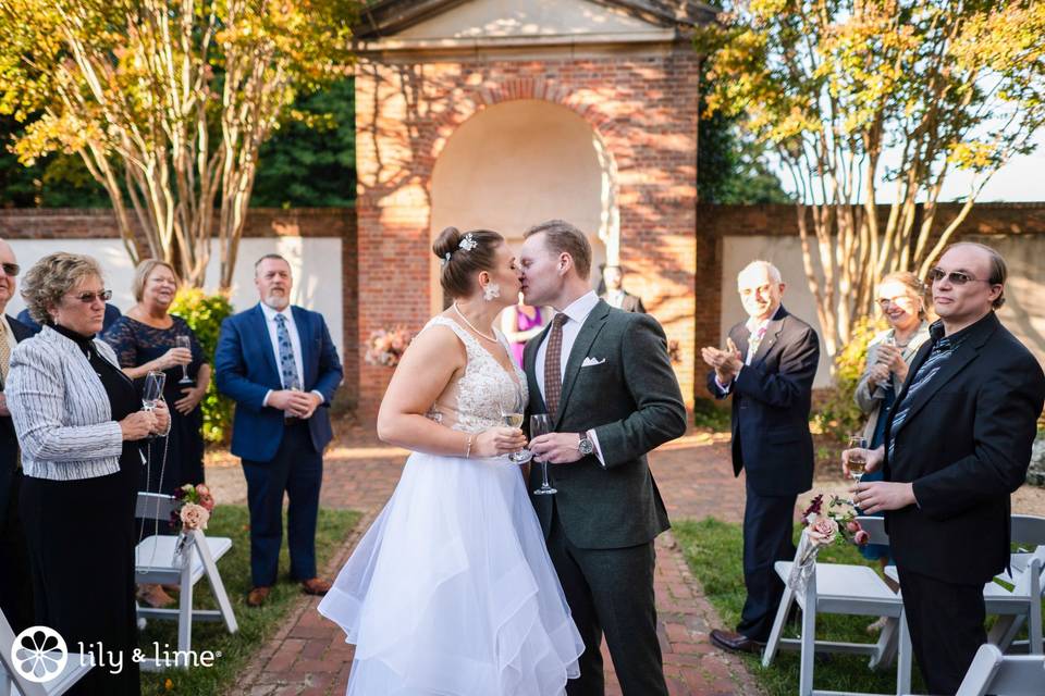 Newlyweds kissing