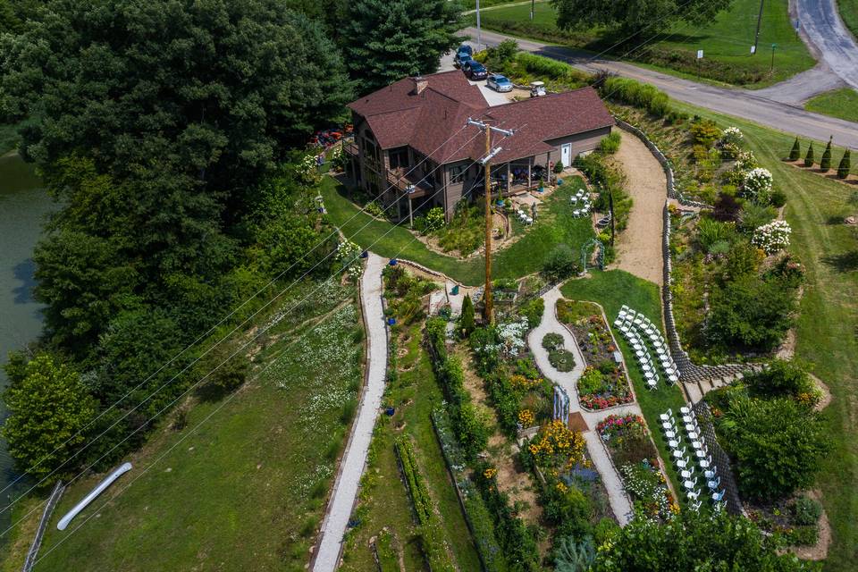 Outdoor ceremony aerial view