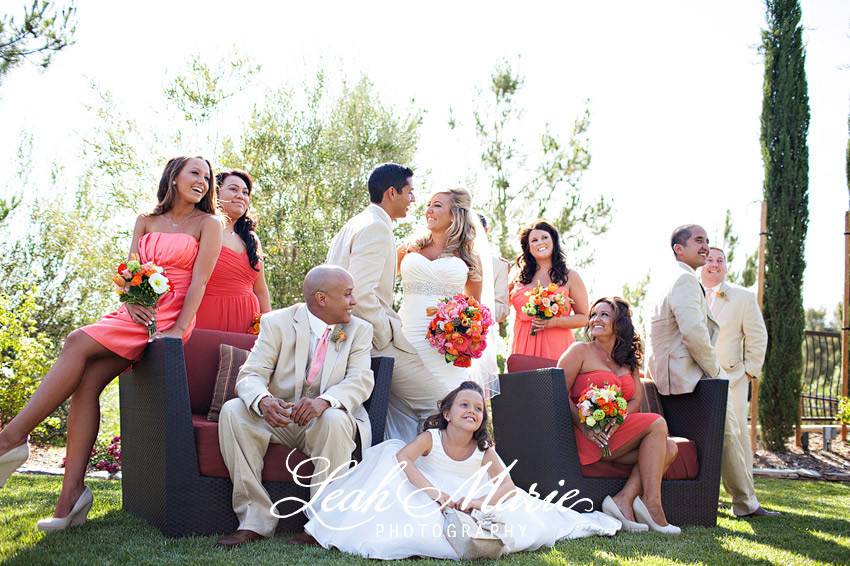 The couple with the bridesmaids and groomsmen