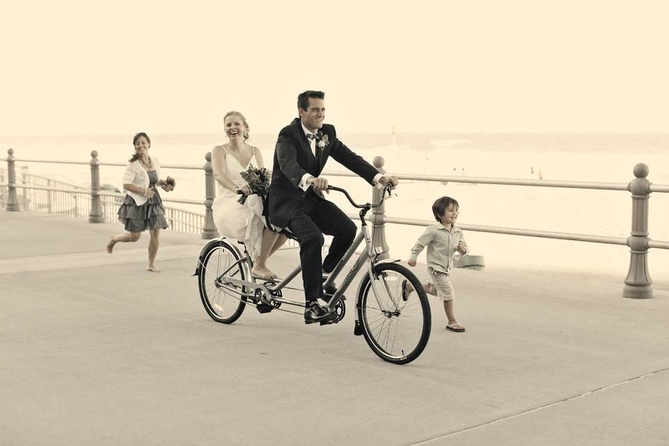 Biking along the board walk