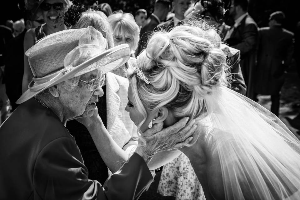 Bride and Great Grandma touch