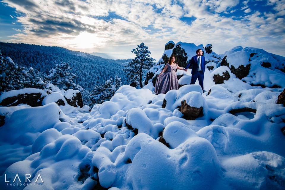 Snowy engagement session