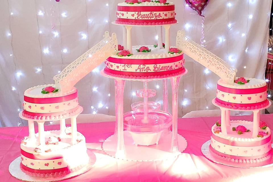 Pink and White fountain cake
