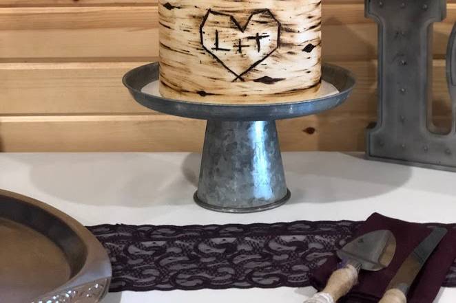 Rustic birch wedding cake