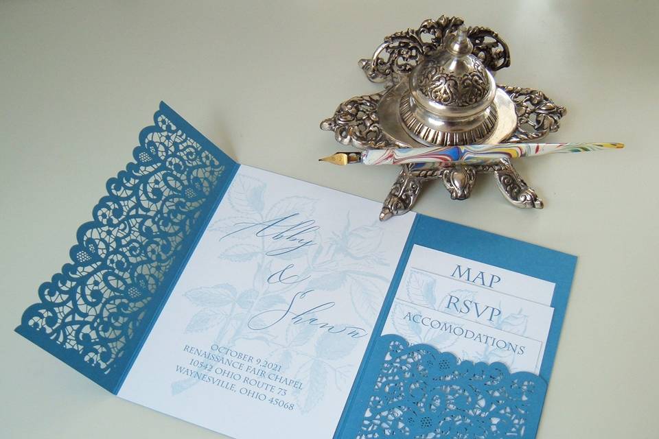 Blue rose pocket invitation