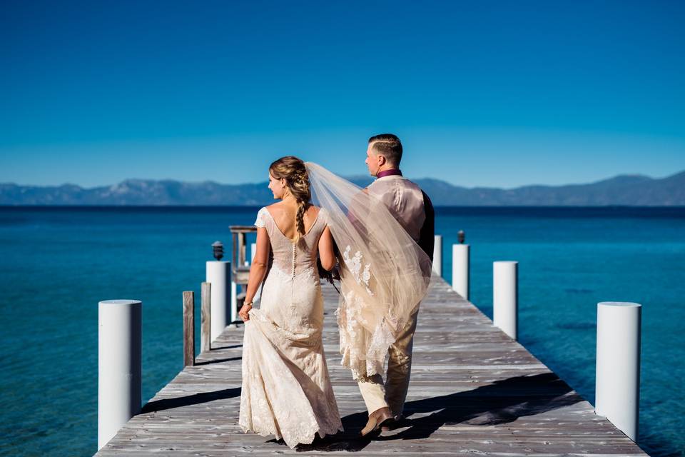 Lake Tahoe Wedding on dock of West Shore Cafe by Charleton Churchill