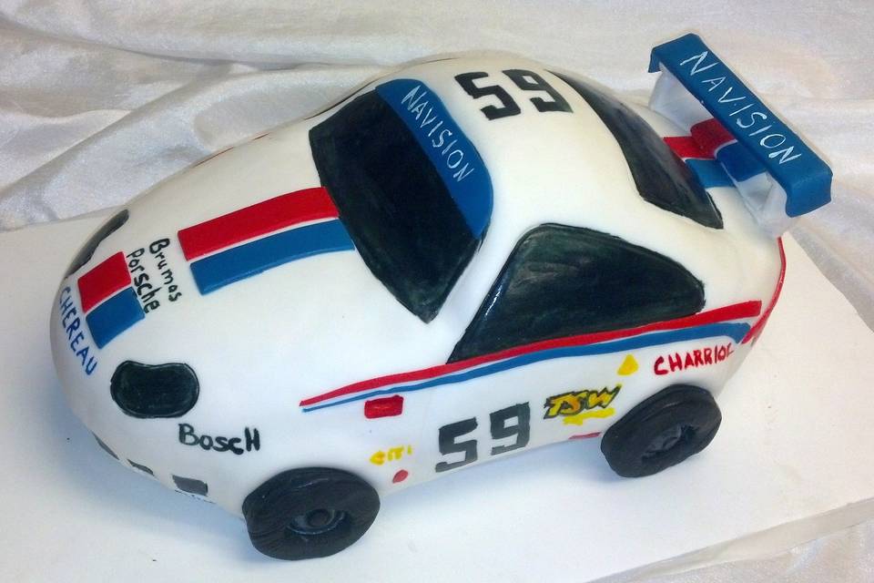 Racecar Groom's Cake covered with fondant