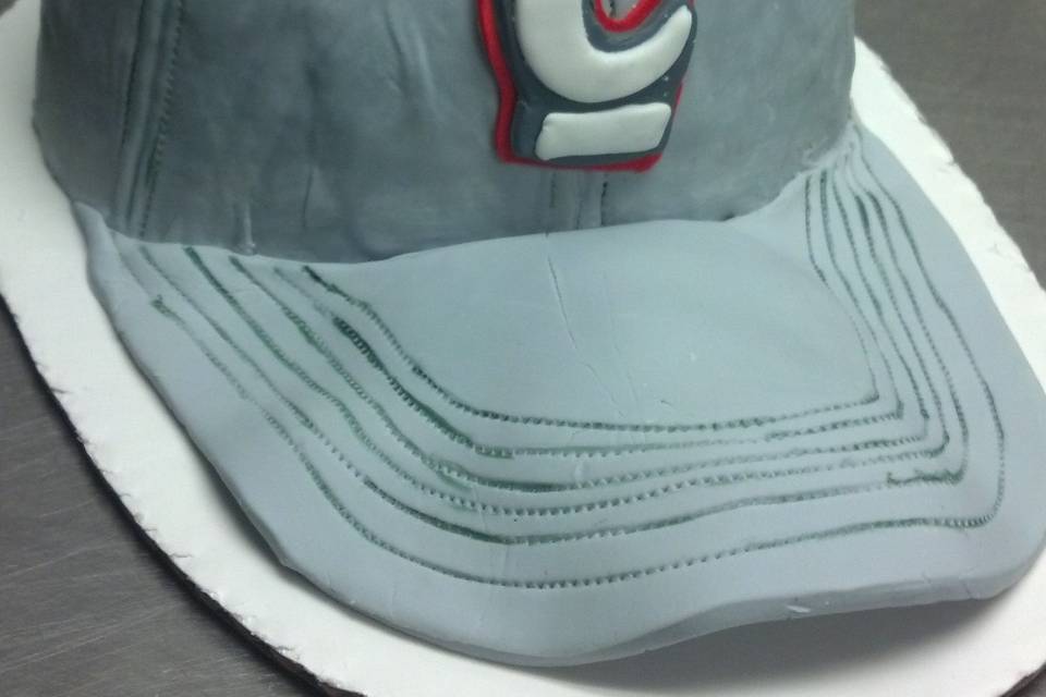 Bearcats Baseball Cap Groom's Cake iced in Italian Buttercream and covered in fondant.