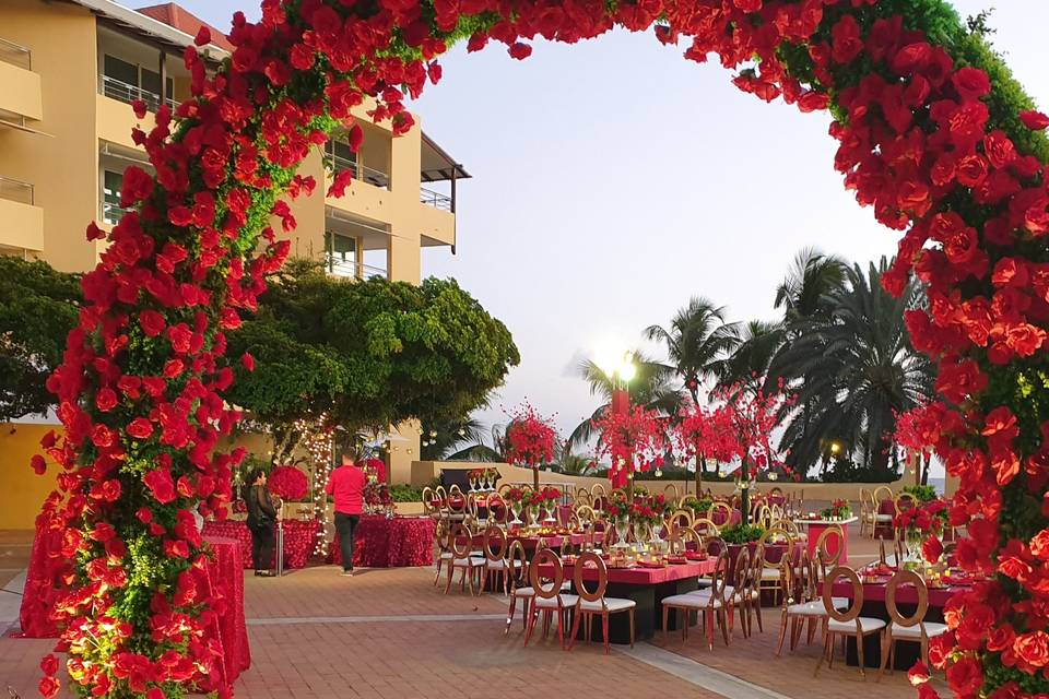 Red roses arch