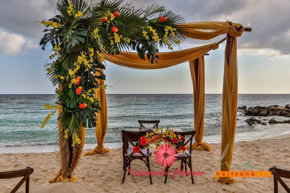 Tropical wedding chuppah
