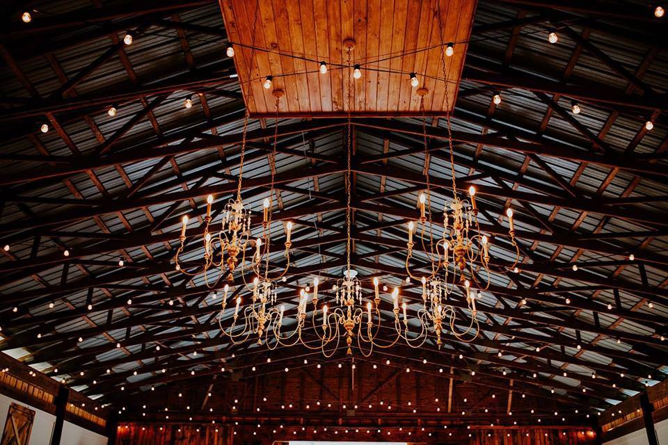 Chandeliers over dance floor