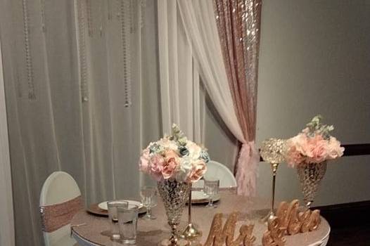 Sweet heart table and backdrop