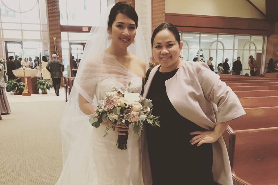 The bride and the designer. This gown was a collaborative effort.