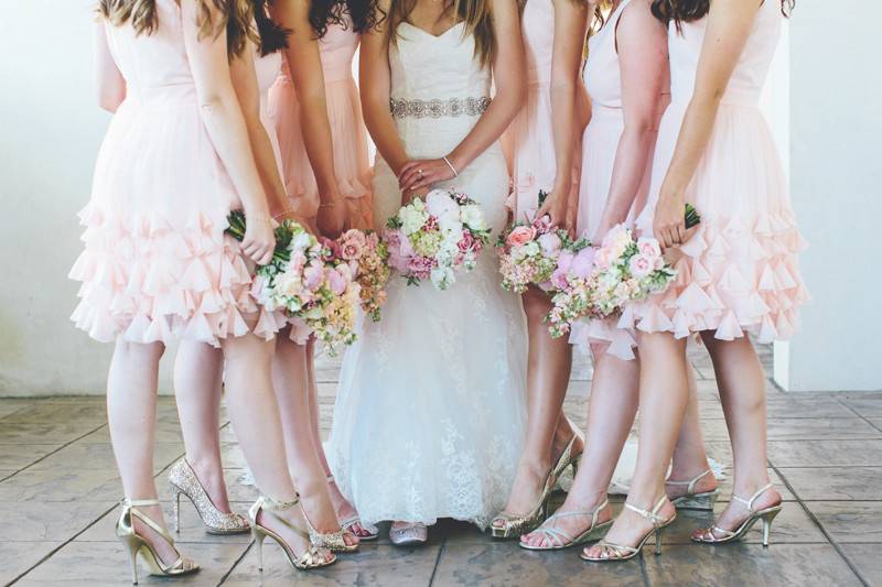 Pink and blush tones, bridal and bridesmaids bouquets.