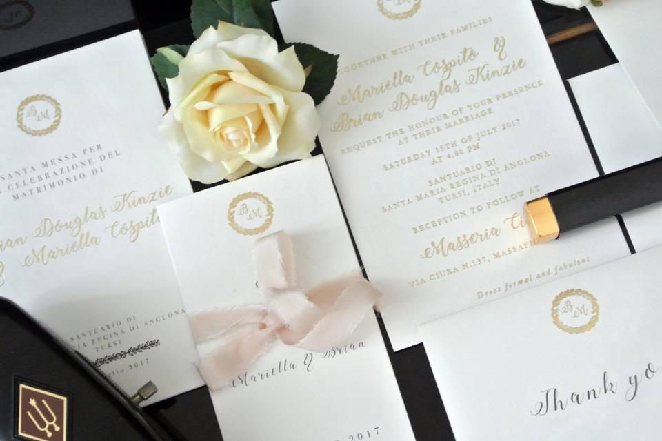 Gold and white stationery